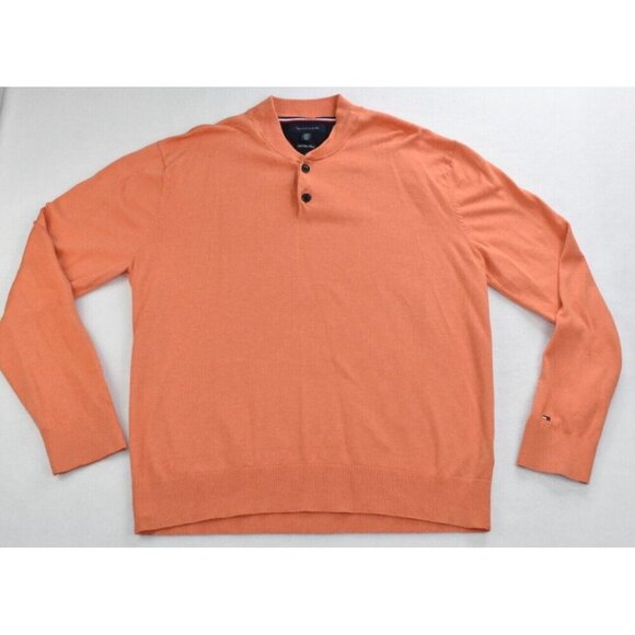 Tommy Hilfiger Soft Cotton Men's Sweater Size XXL Orange Henley Neck Pullover - Picture 1 of 10